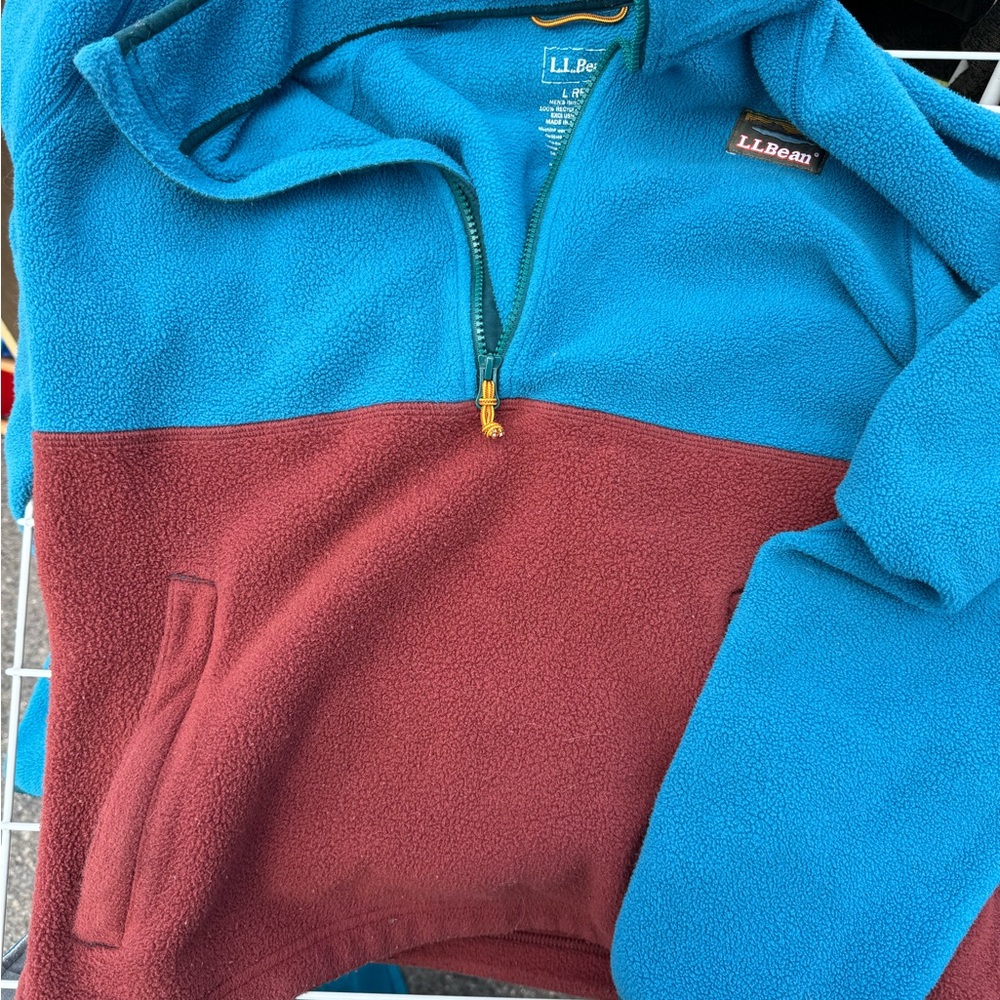 L.L. Bean Blue and Red Fleece Sweatshirt with Quarter-Zip